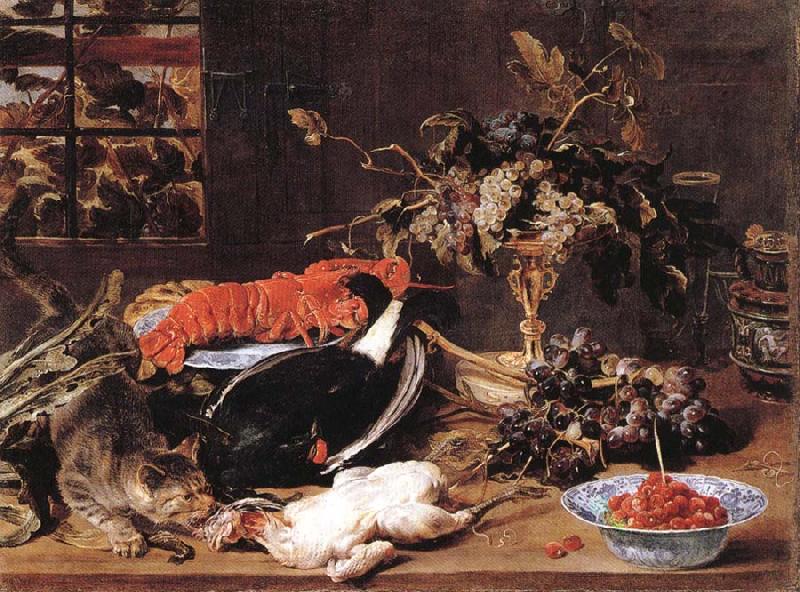 Frans Snyders Hungry Cat with Still Life Sweden oil painting art